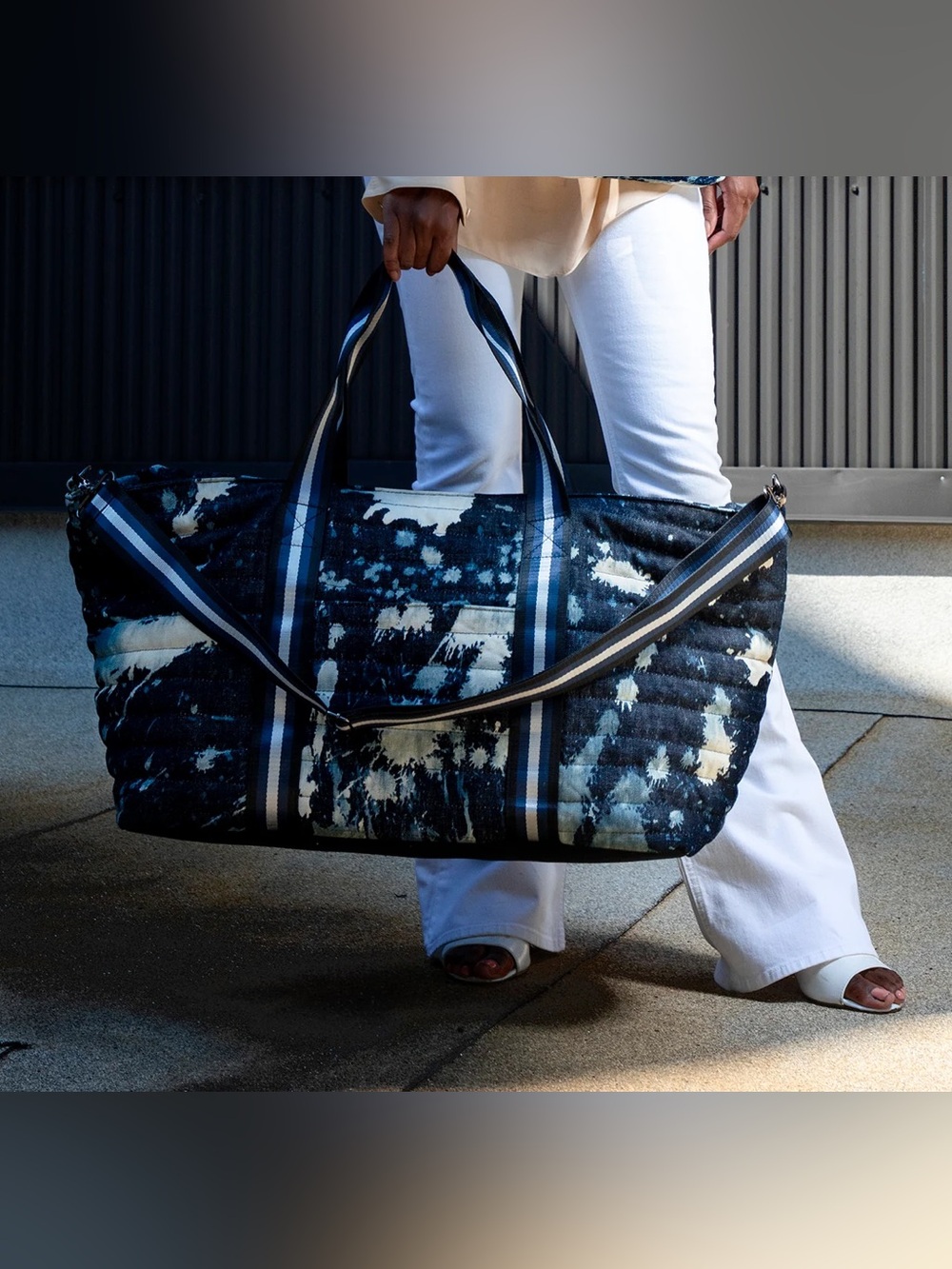 THINK ROYLN Wingman Denim Tie Dye Tote Weekender Duffel Carryon Overnight Bag - Picture 3 of 17